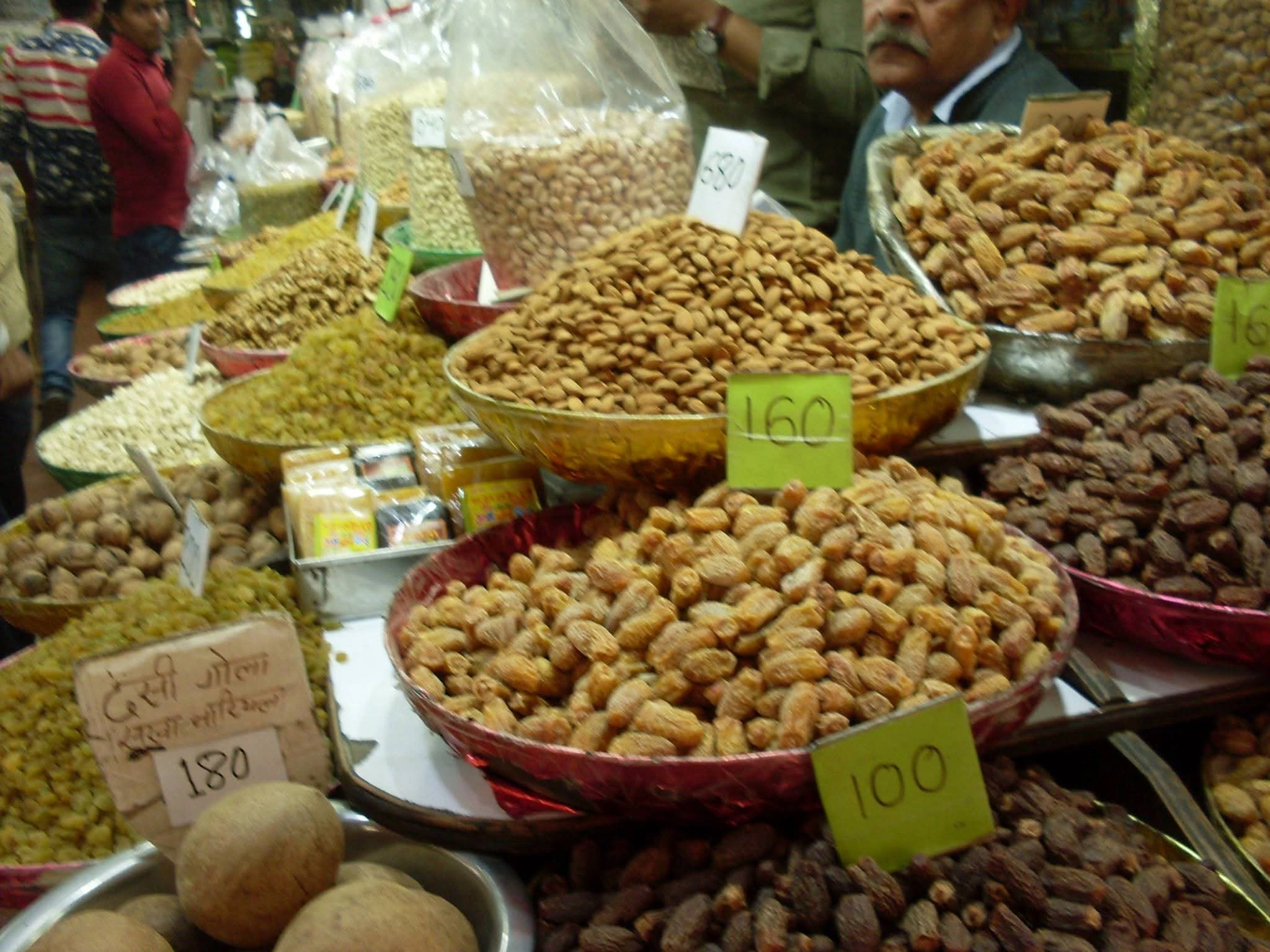 Dry fruits and nuts displayed in a local market